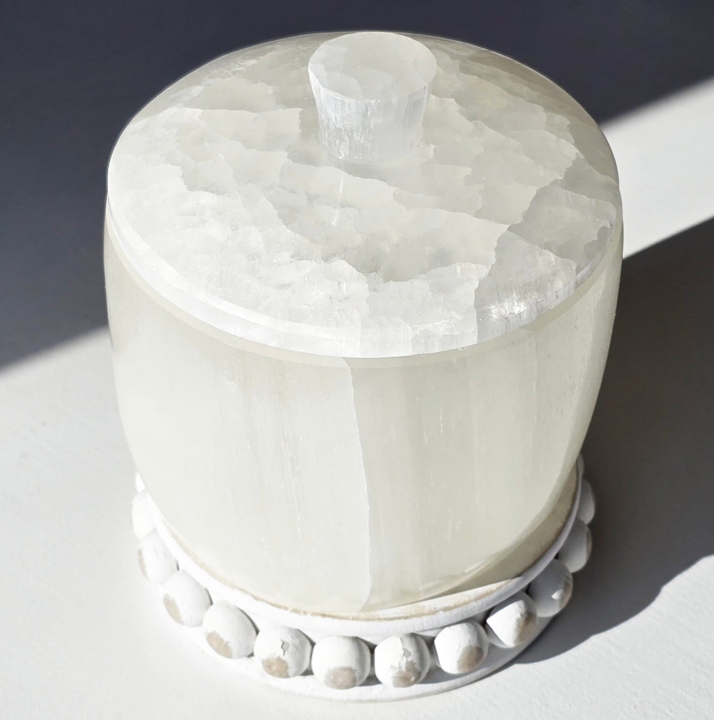 Polished Selenite Jar with lid LARGE