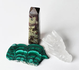 Crystal Gift Set, Crystal Dragon Skull, Malachite Stone, Dragon Blood Stone