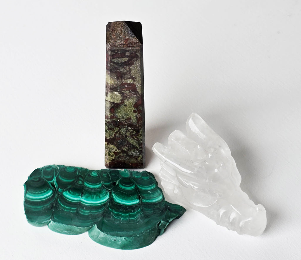 Crystal Gift Set, Crystal Dragon Skull, Malachite Stone, Dragon Blood Stone