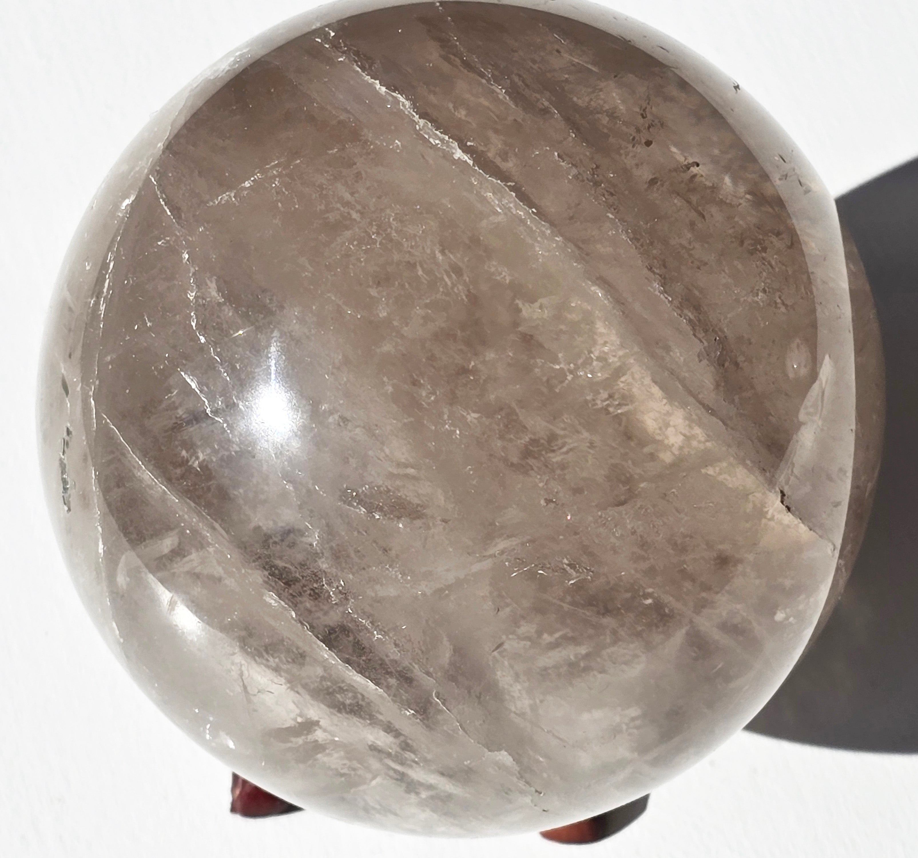 Smoky Quartz Sphere with rainbow inclusions 4"