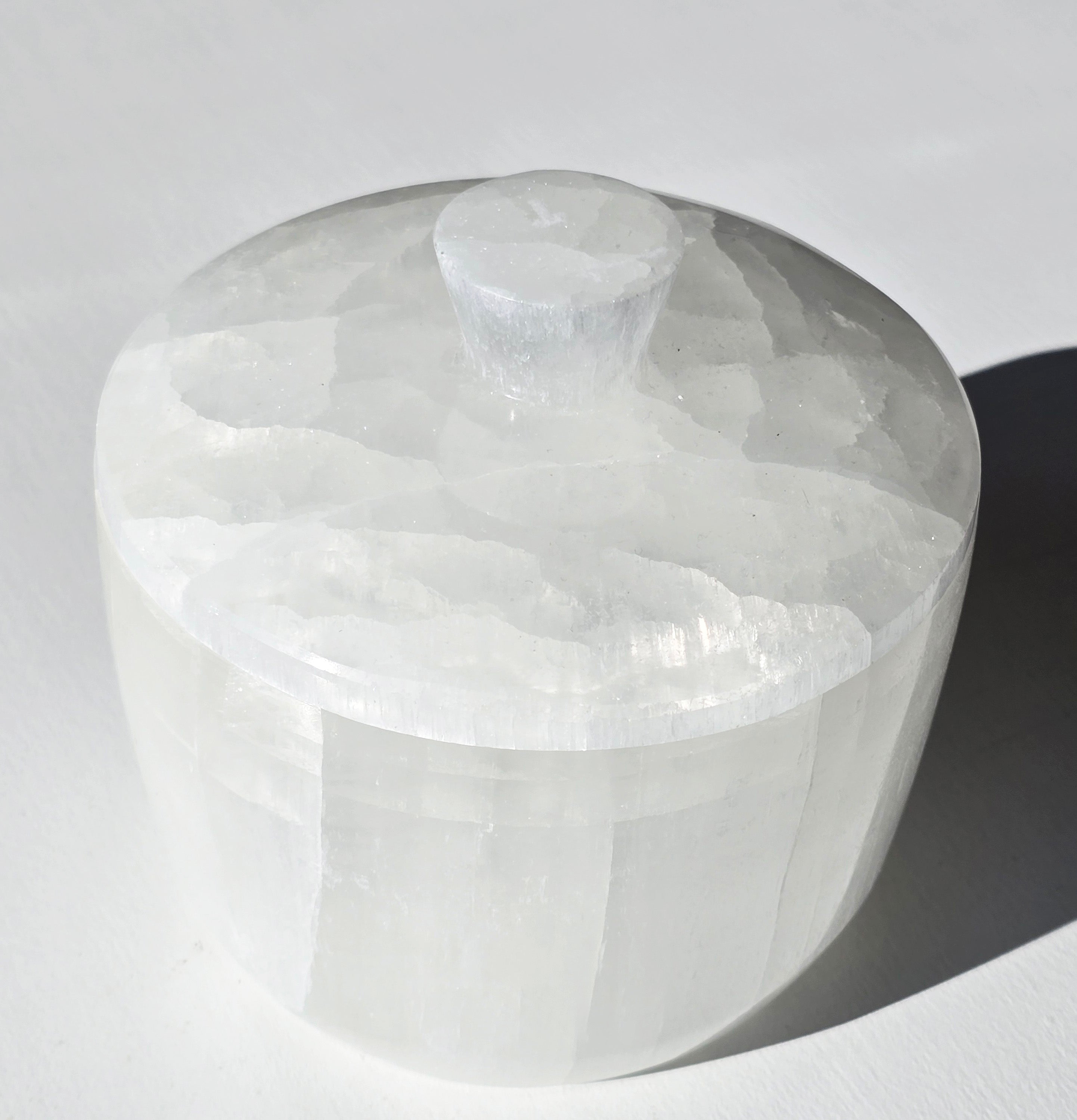 Polished Selenite Jar with lid LARGE