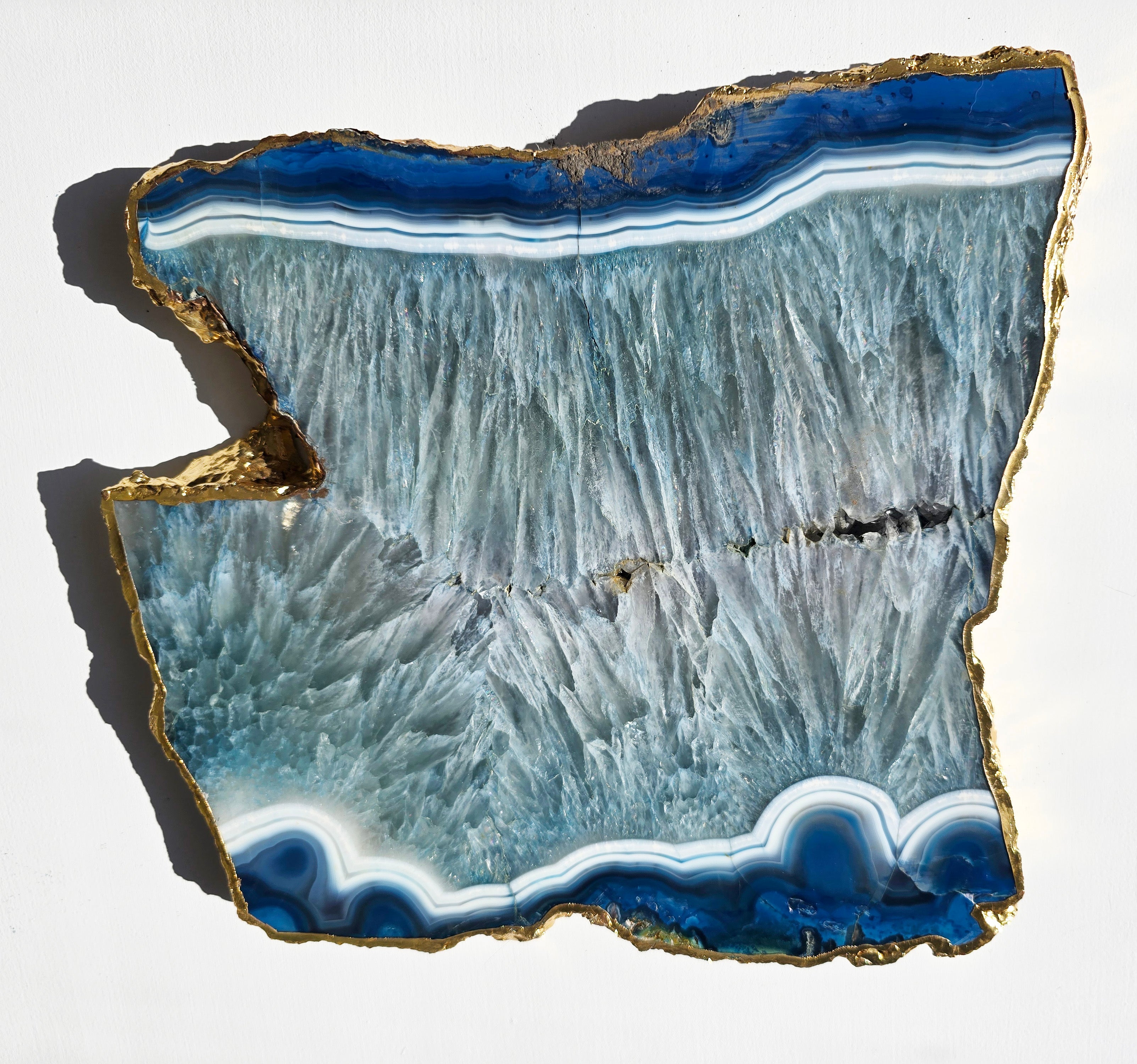 Blue Agate Plate with gold-plated edges