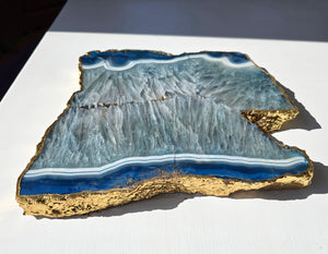 Blue Agate Plate with gold-plated edges