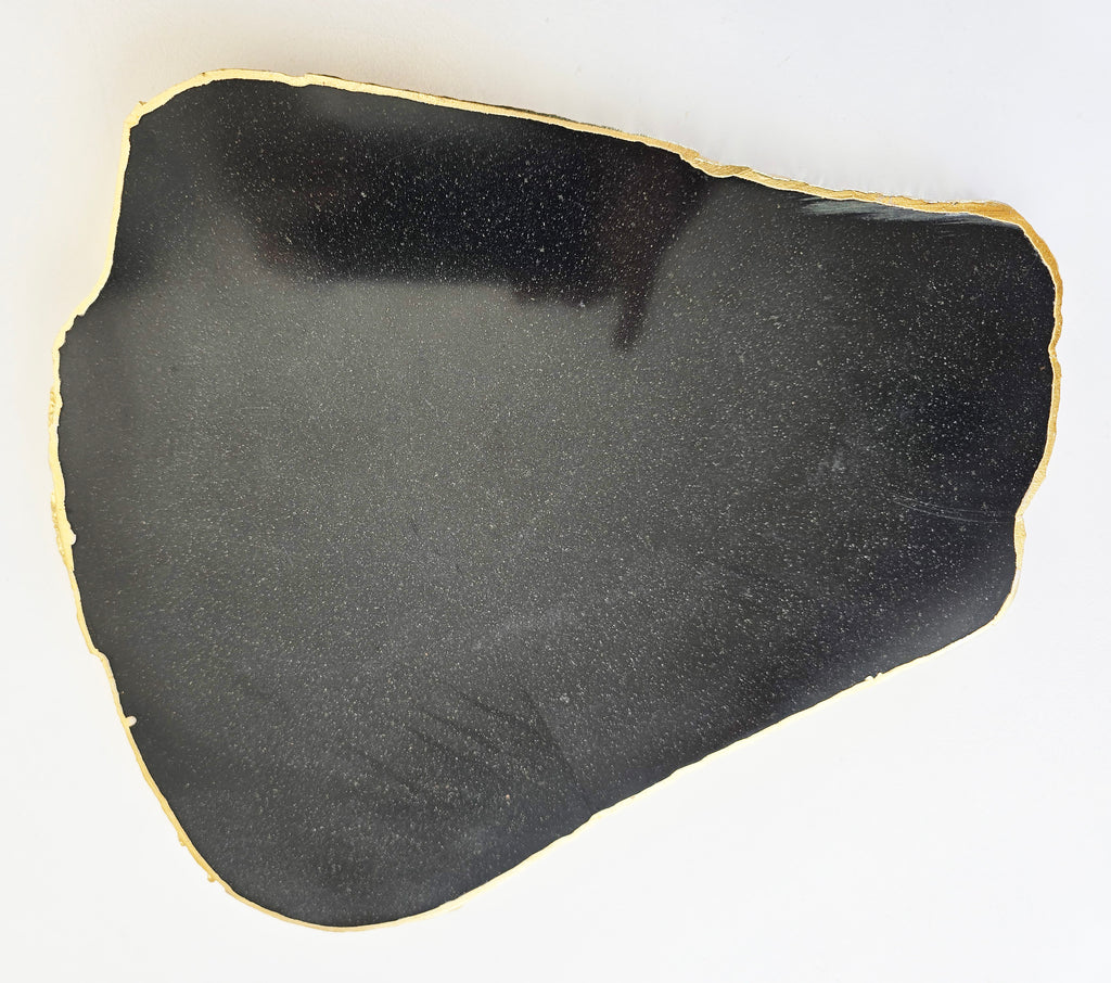 Black Agate plate serving plate, gold-plated edge SALE