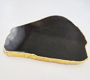 Black Agate plate serving plate, gold-plated edge SALE