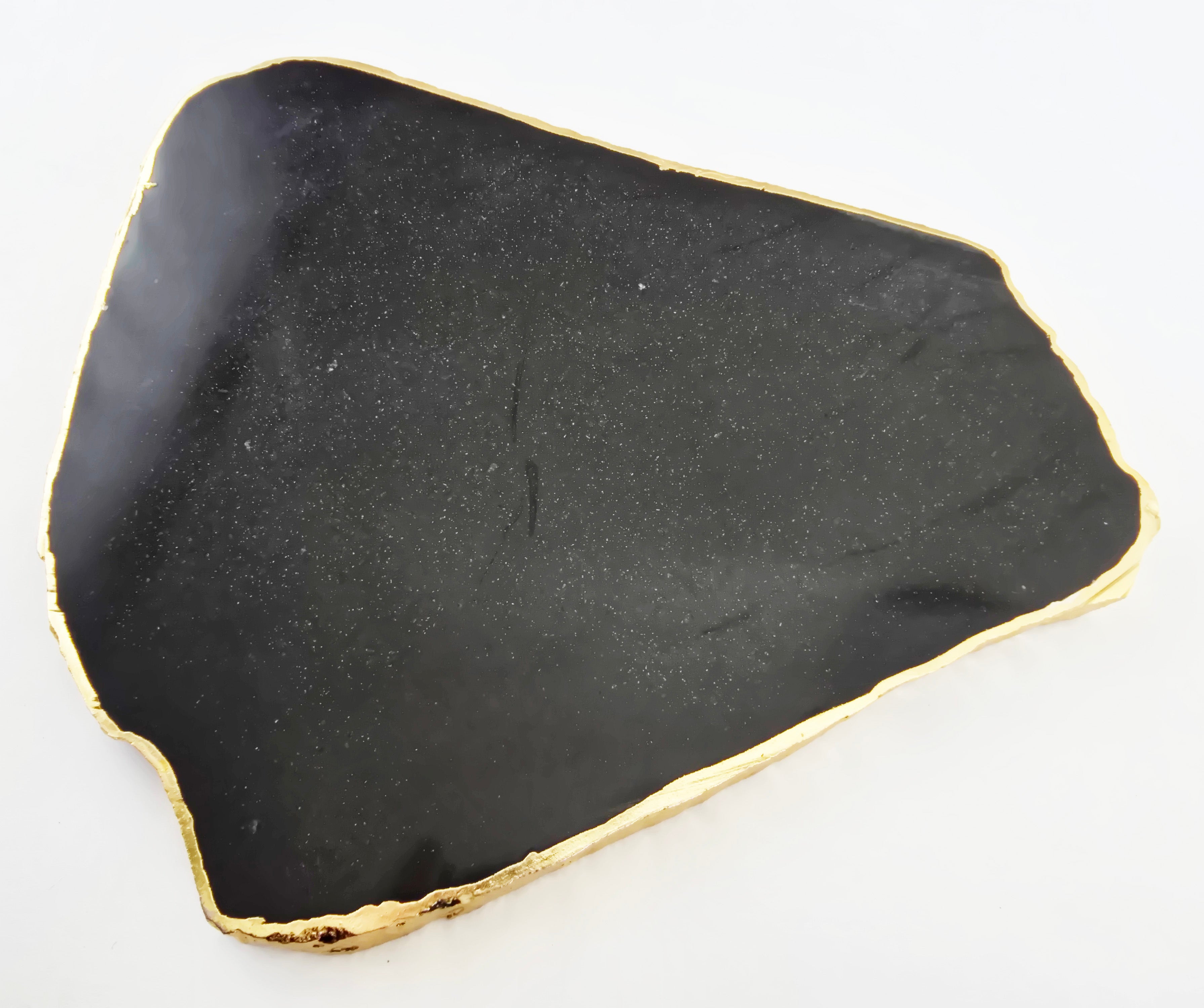 Black Agate plate serving plate, gold-plated edge SALE