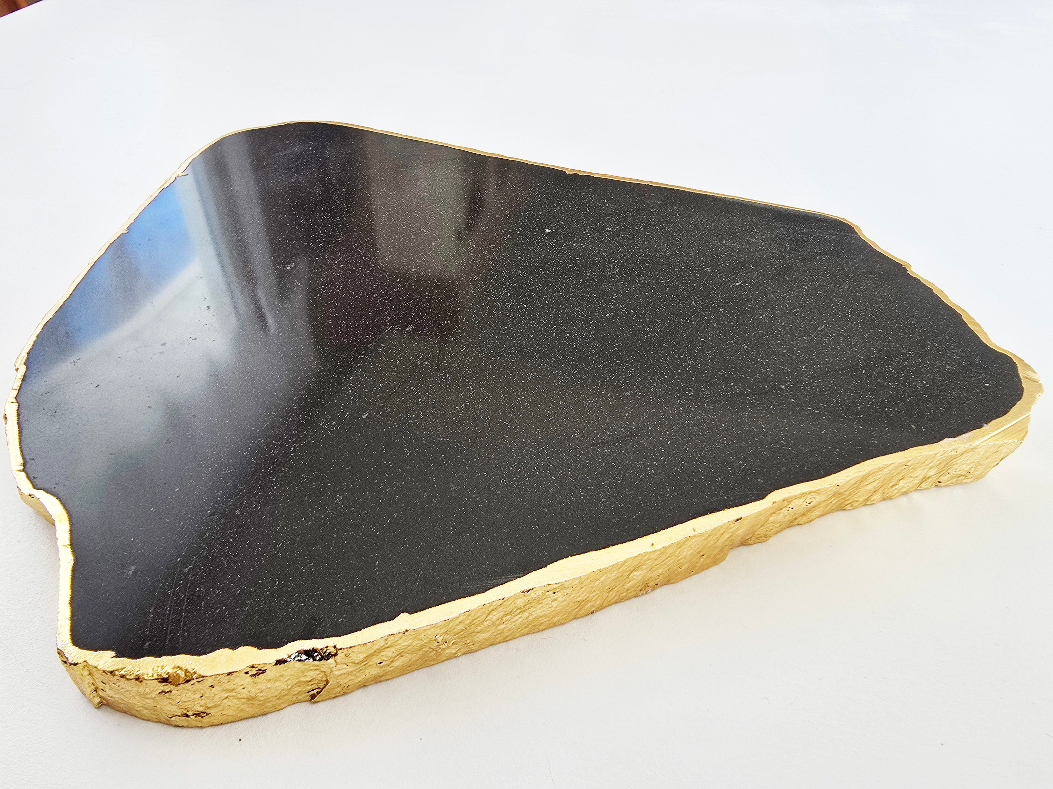 Black Agate plate serving plate, gold-plated edge SALE