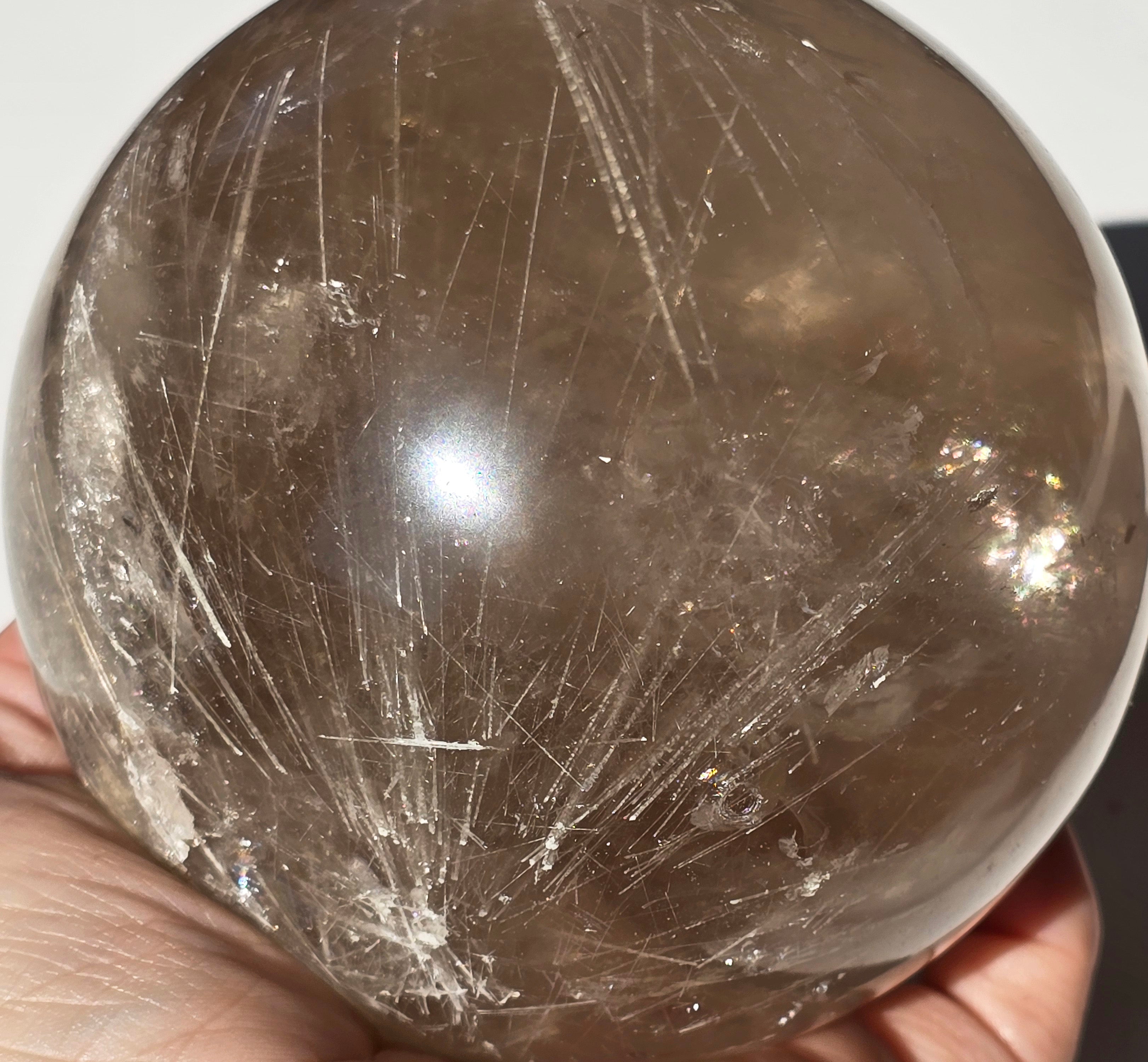 Smoky Quartz Sphere with rainbow inclusions