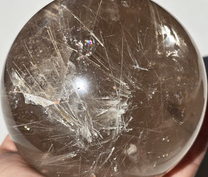 Smoky Quartz Sphere with rainbow inclusions