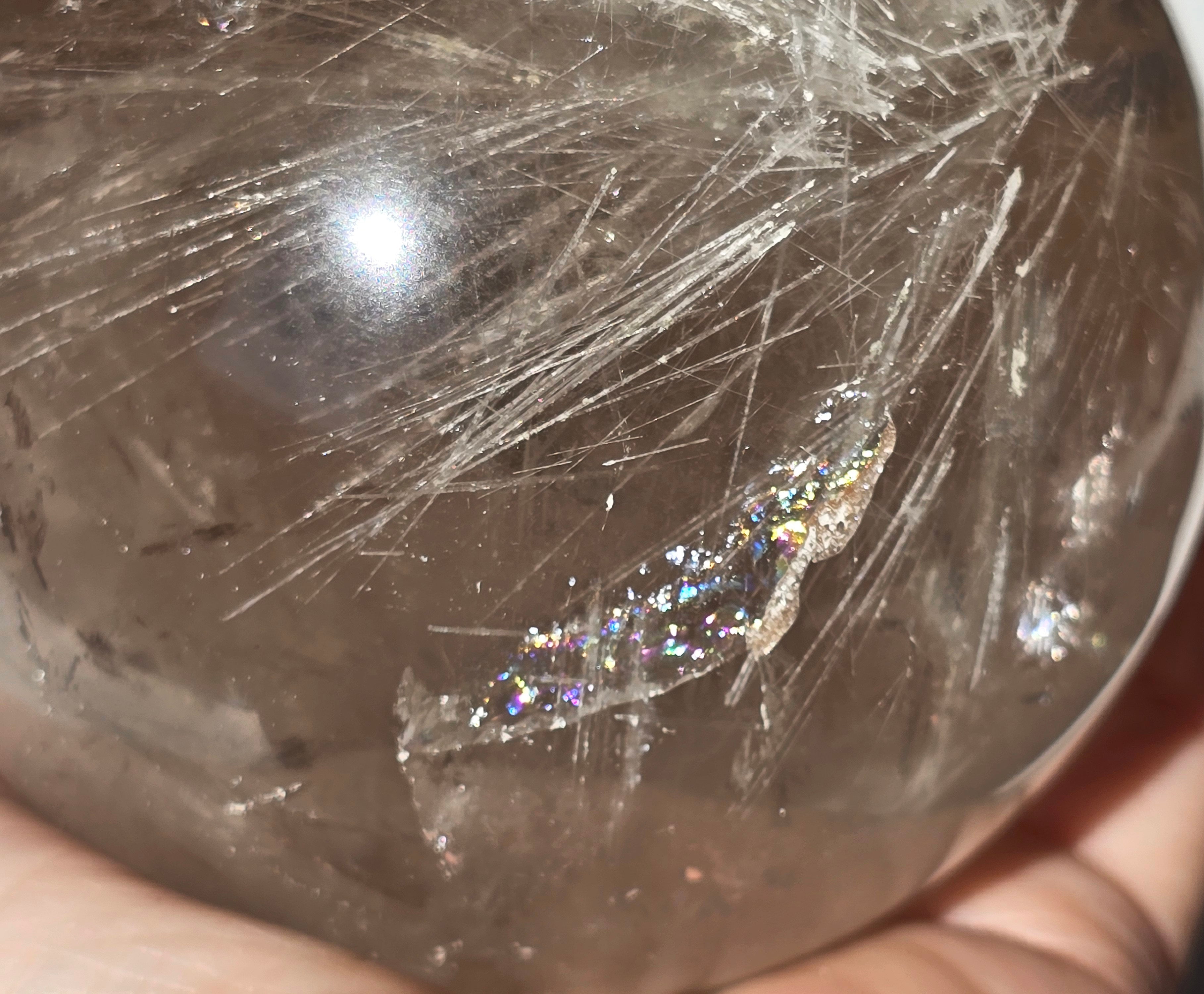 Smoky Quartz Sphere with rainbow inclusions