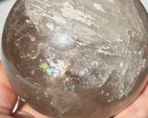 Smoky Quartz Sphere with rainbow inclusions