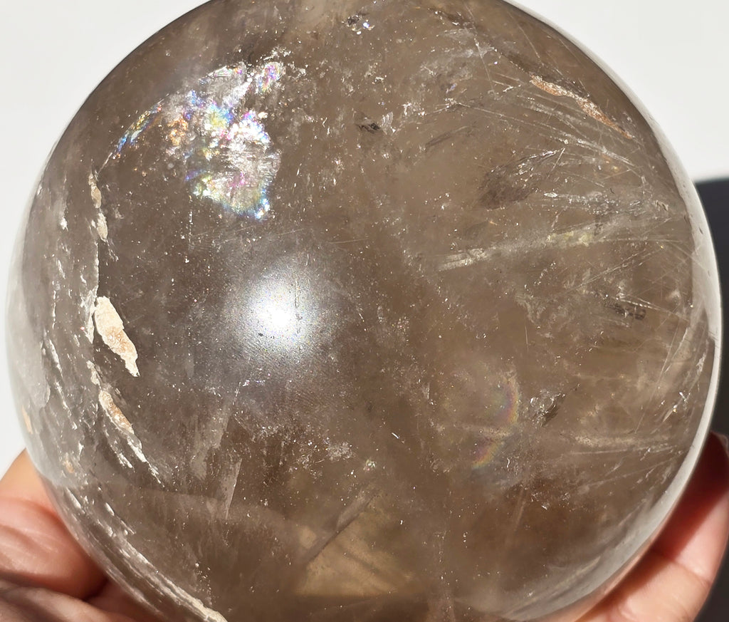 Smoky Quartz Sphere with rainbow inclusions