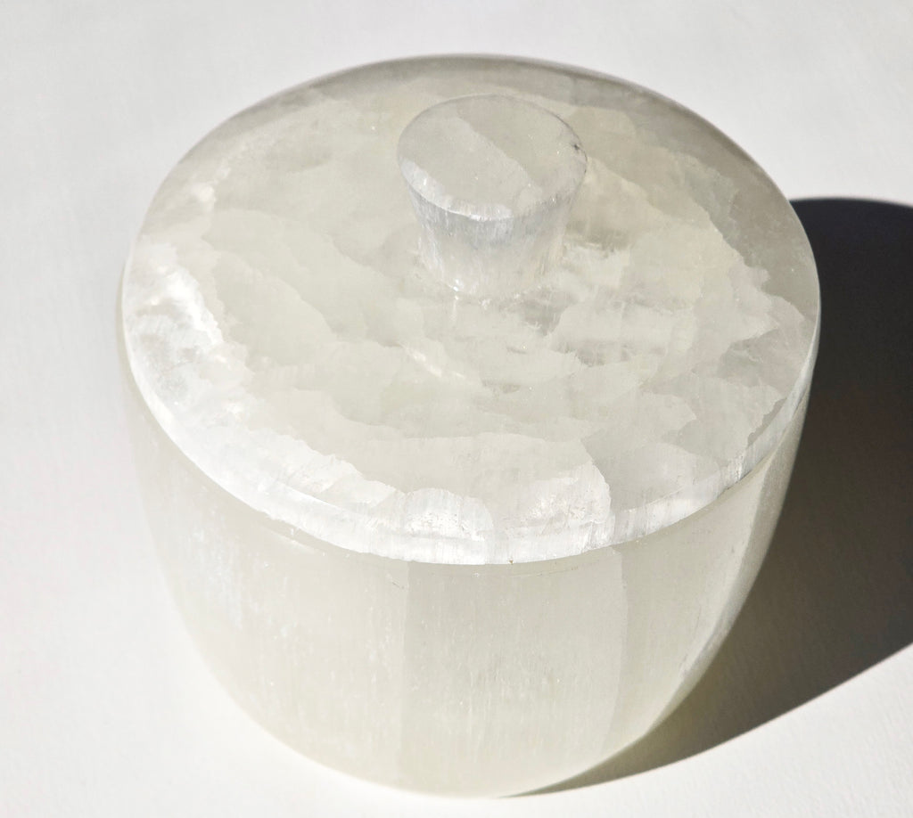 Polished Selenite Jar with lid LARGE