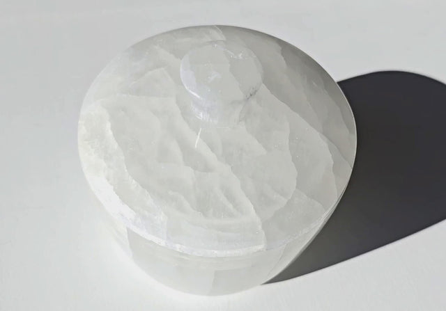 Polished Selenite Jar with lid LARGE