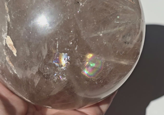 Smoky Quartz Sphere with rainbow inclusions