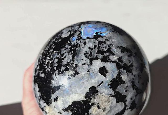 Large Moonstone Sphere with rainbow inclusions