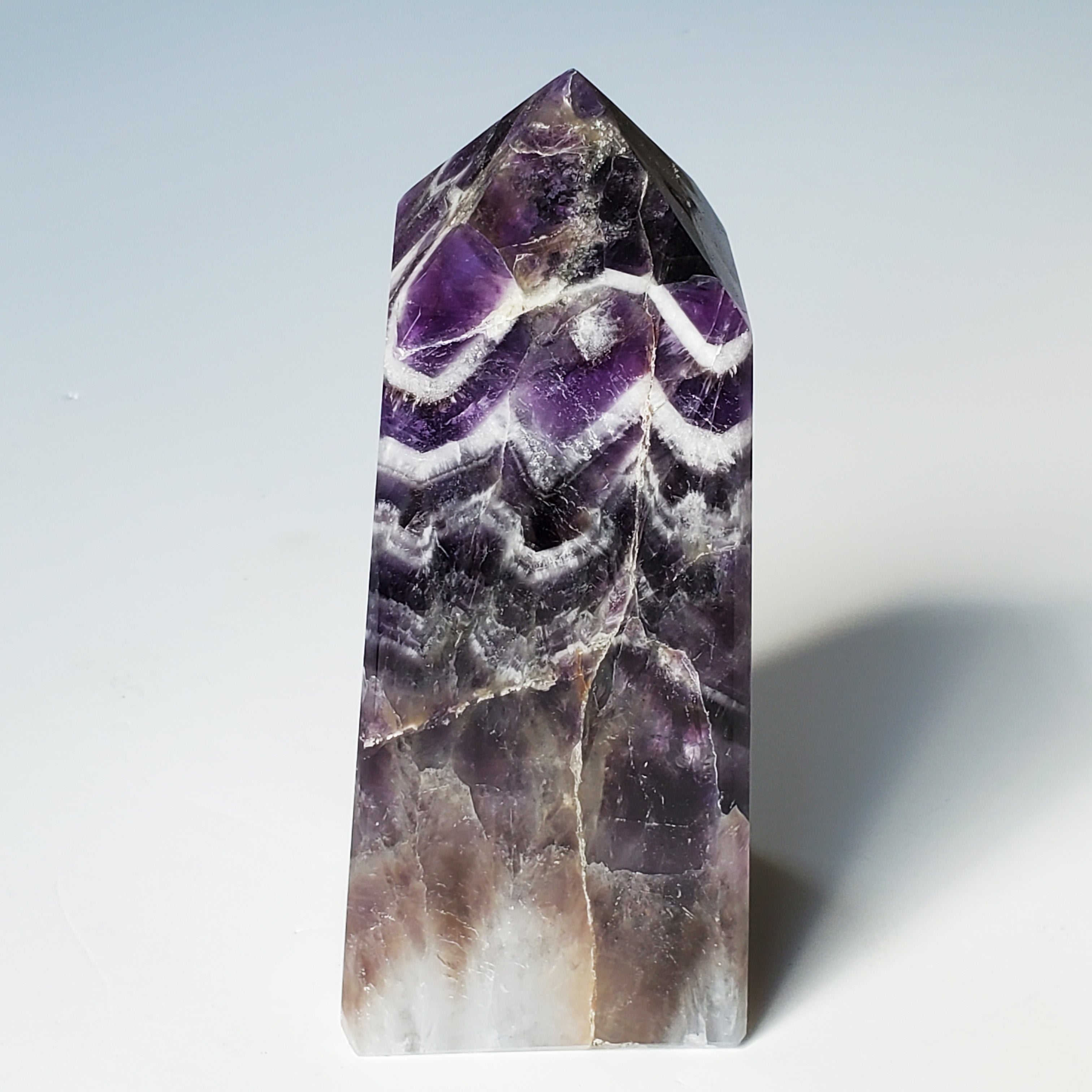 LARGE Chevron Amethyst Tower with rainbow inclusion