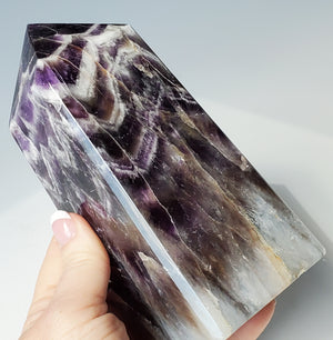 LARGE Chevron Amethyst Tower with rainbow inclusion