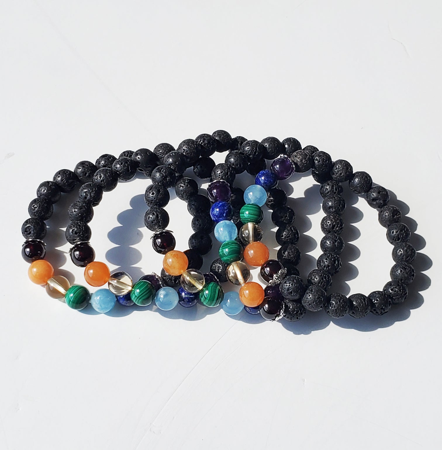 7 Chakra bracelet with 8mm lava stones -