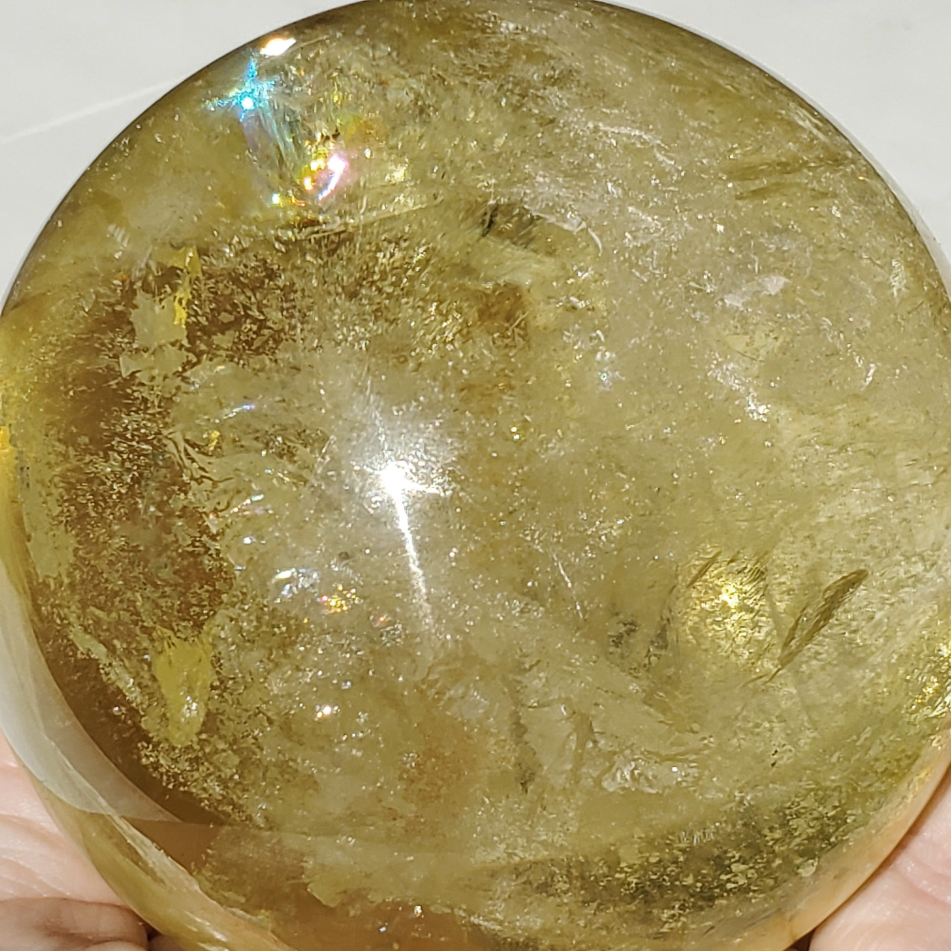 Citrine Sphere with rainbow inclusions