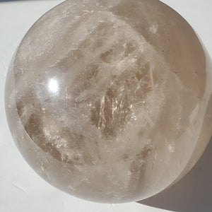 Smoky Quartz Sphere with rainbow inclusions LARGE 6 5/8"