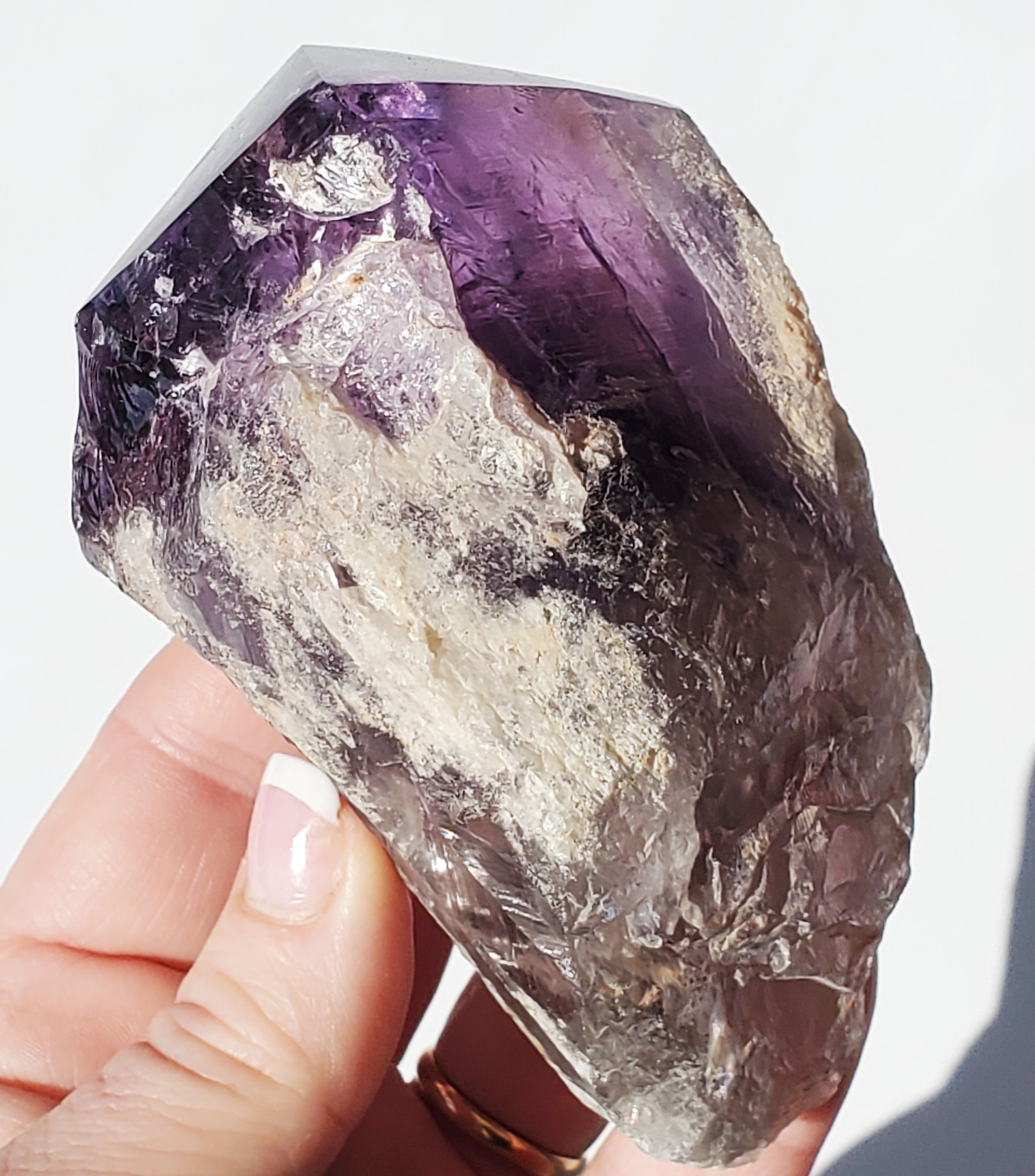Rough Natural Amethyst Point with rainbow inclusions 11 oz