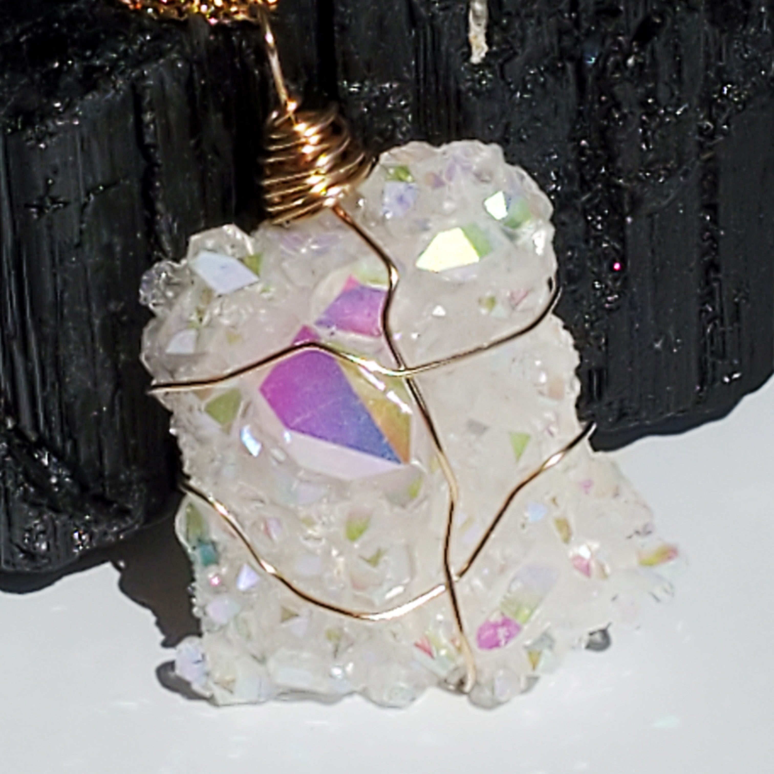 Angel Aura Quartz Necklace with Gold Filled Wire