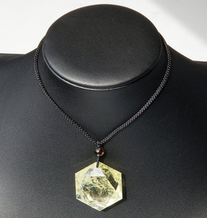 Polished Hexagon Citrine Crystal Necklace Pendant with rainbow inclusions & smoky quartz bead adjustable