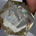 Polished Hexagon Citrine Crystal Necklace Pendant with rainbow inclusions & smoky quartz bead adjustable