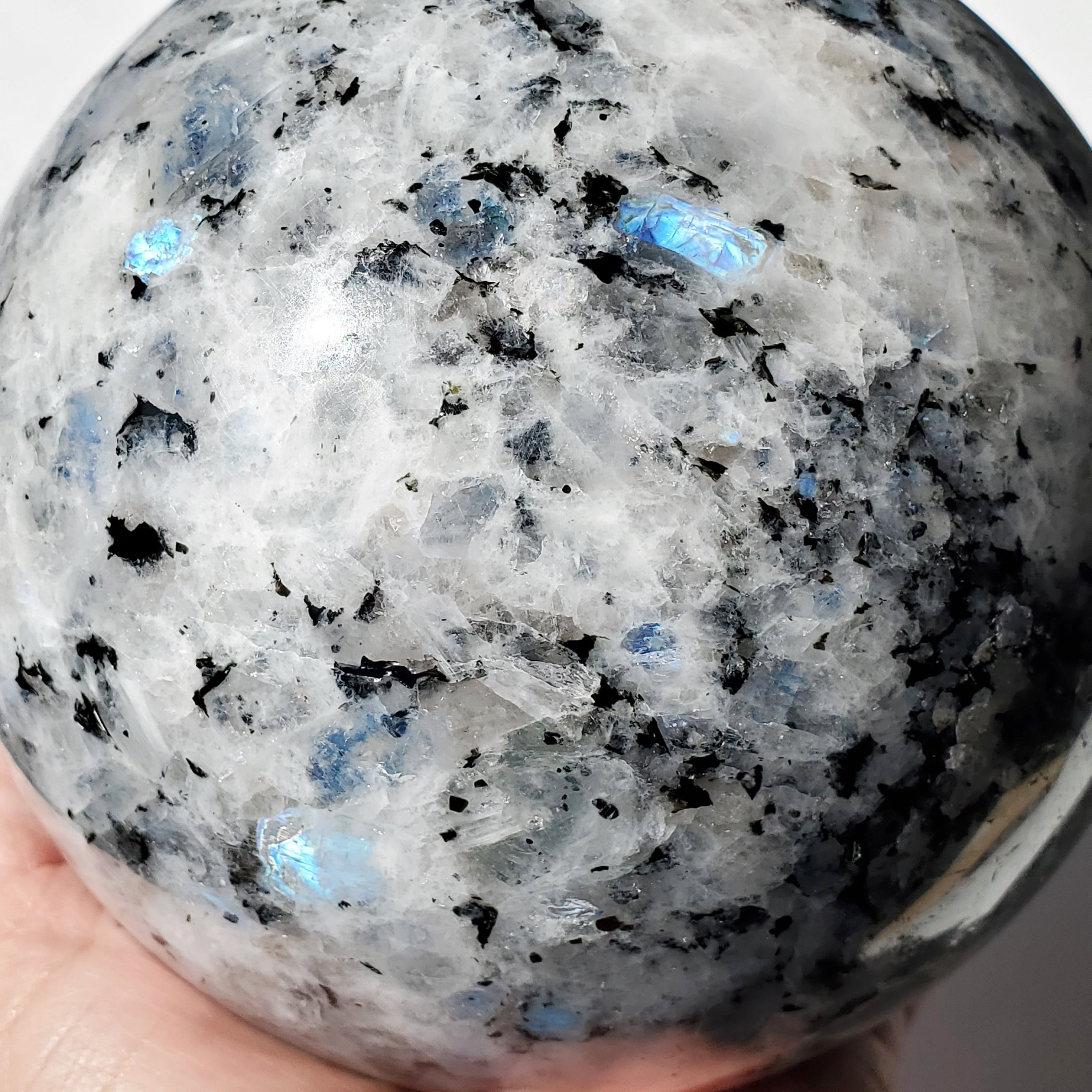 Moonstone Sphere, peach flashes & rainbow inclusions