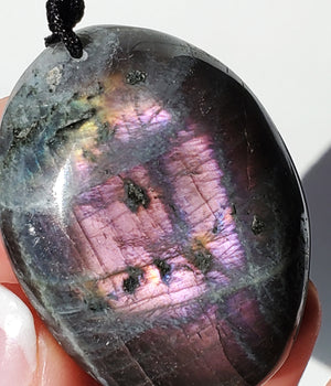 Purple Labradorite with moonstone bead Pendant - Necklace adjustable