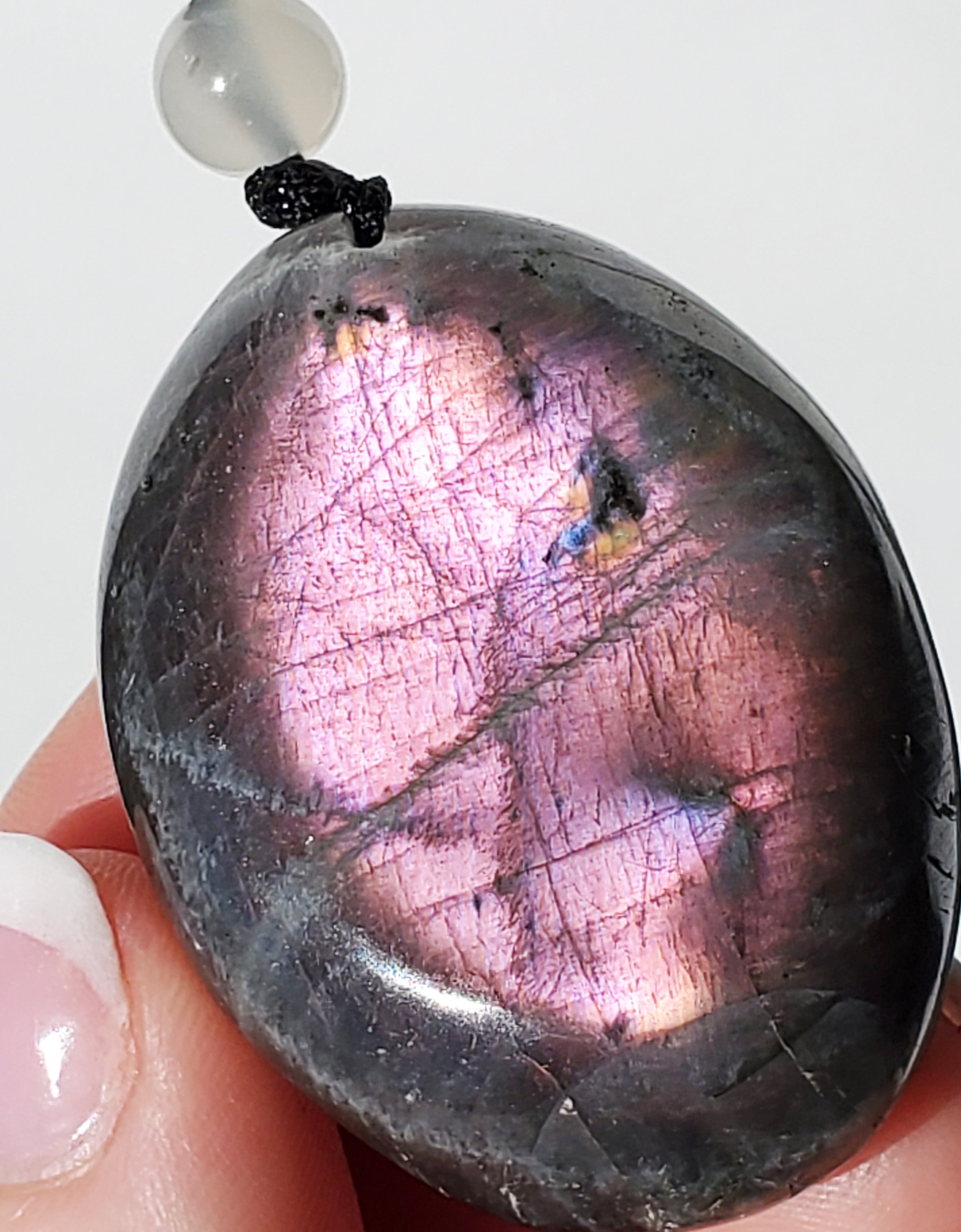 Purple Labradorite with moonstone bead Pendant - Necklace adjustable