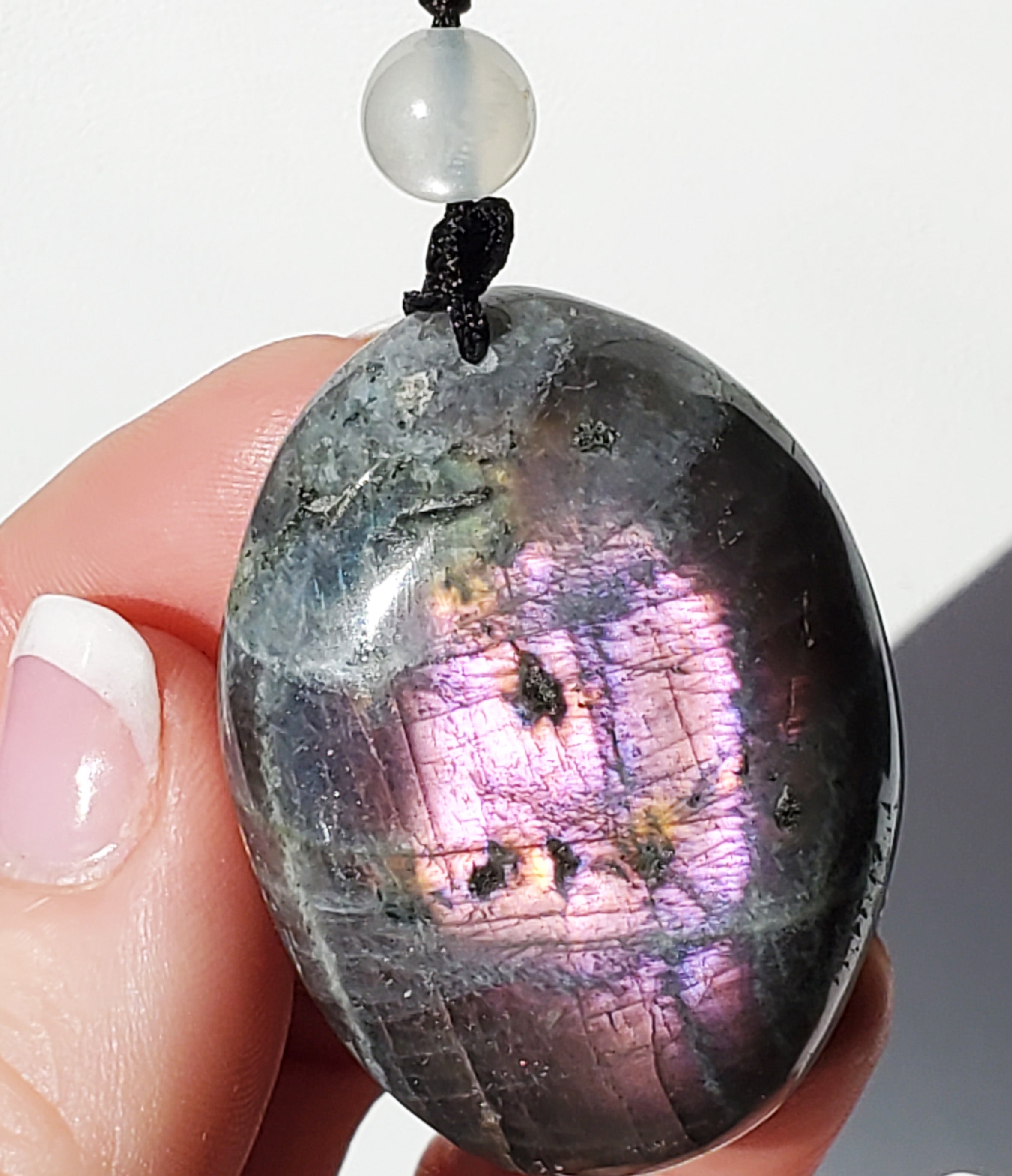 Purple Labradorite with moonstone bead Pendant - Necklace adjustable