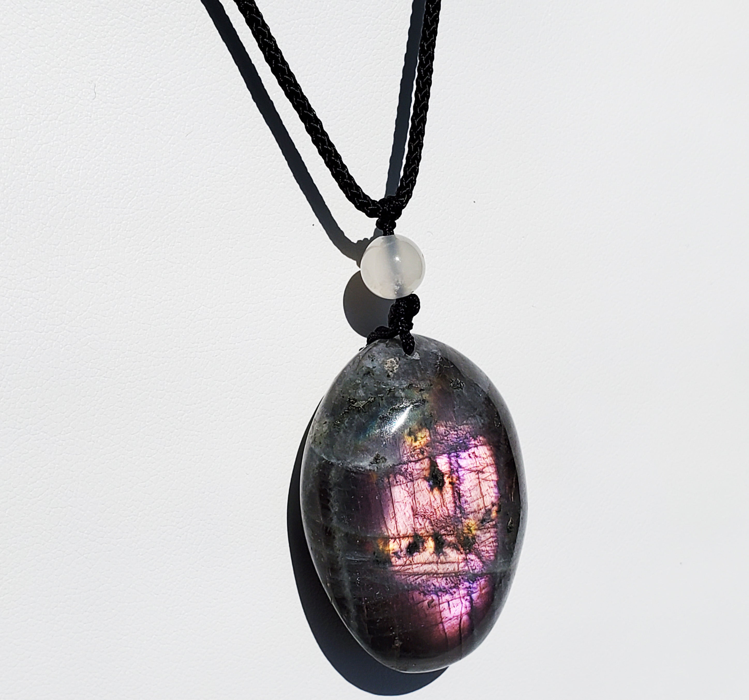 Purple Labradorite with moonstone bead Pendant - Necklace adjustable