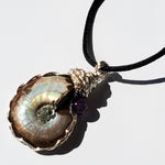 Flashy Ammonite necklace adorned with an amethyst bead