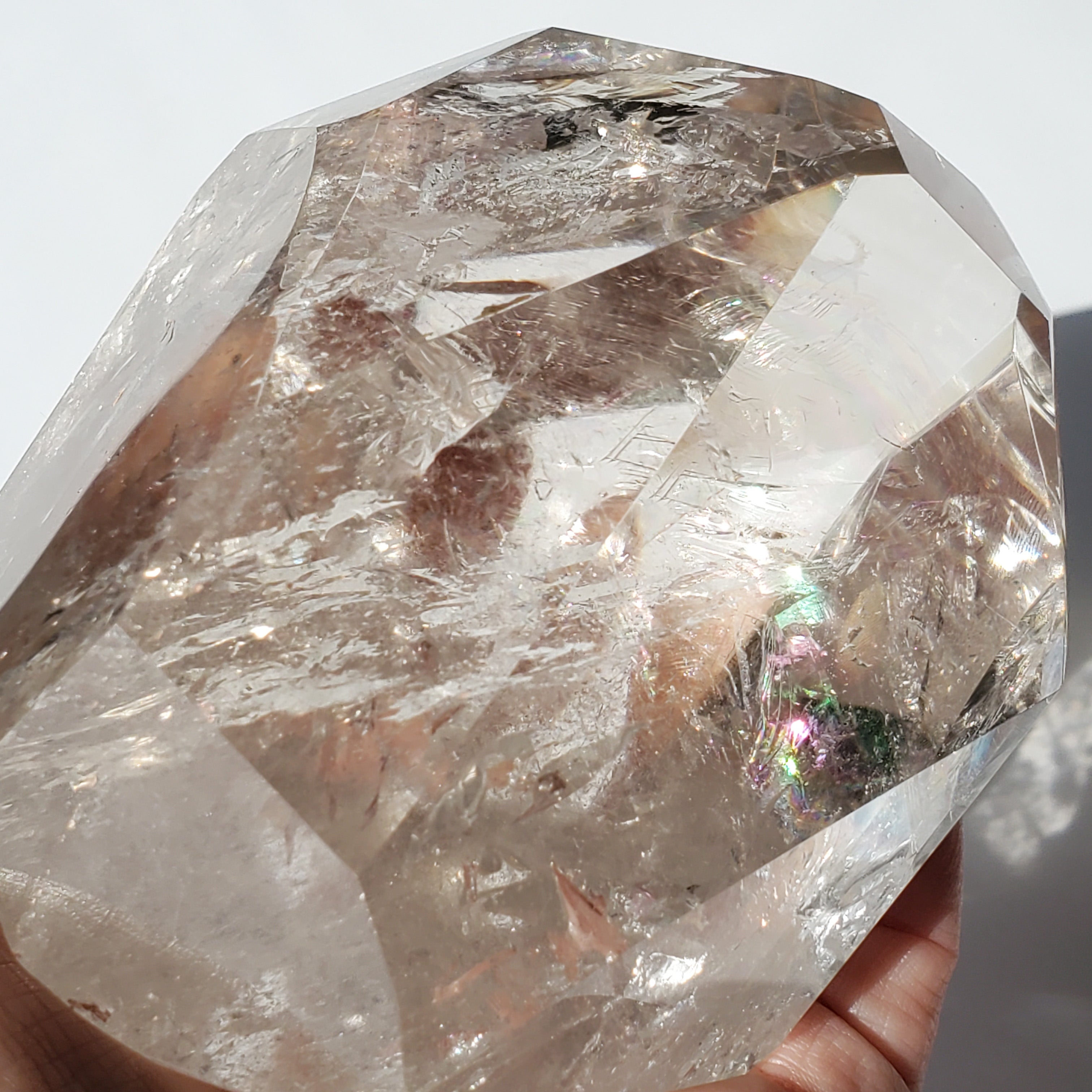Clear Quartz crystal LARGE with rainbow inclusions