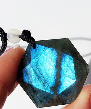 Blue Flashy Labradorite Necklace with moonstone bead - adjustable